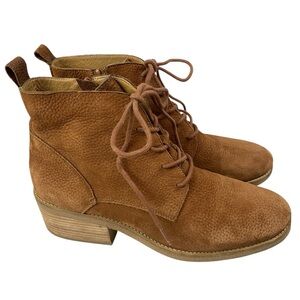 Lucky Brand Tamela Toffee Embossed Nubuck Leather LaceUp Booties Size 10